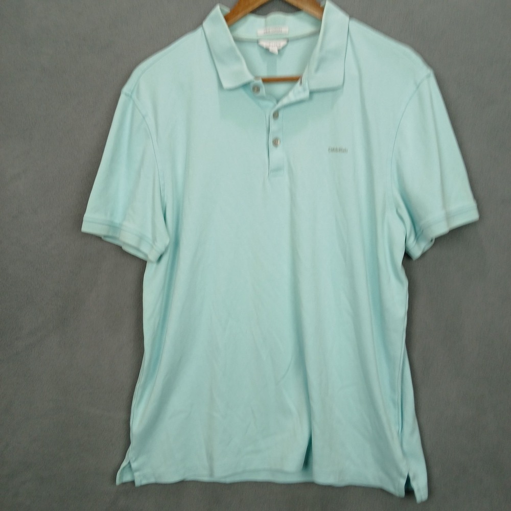 Calvin Klein Liquid Cotton Polo Shirtโ Mens Large Turquoise Side Slits Golf